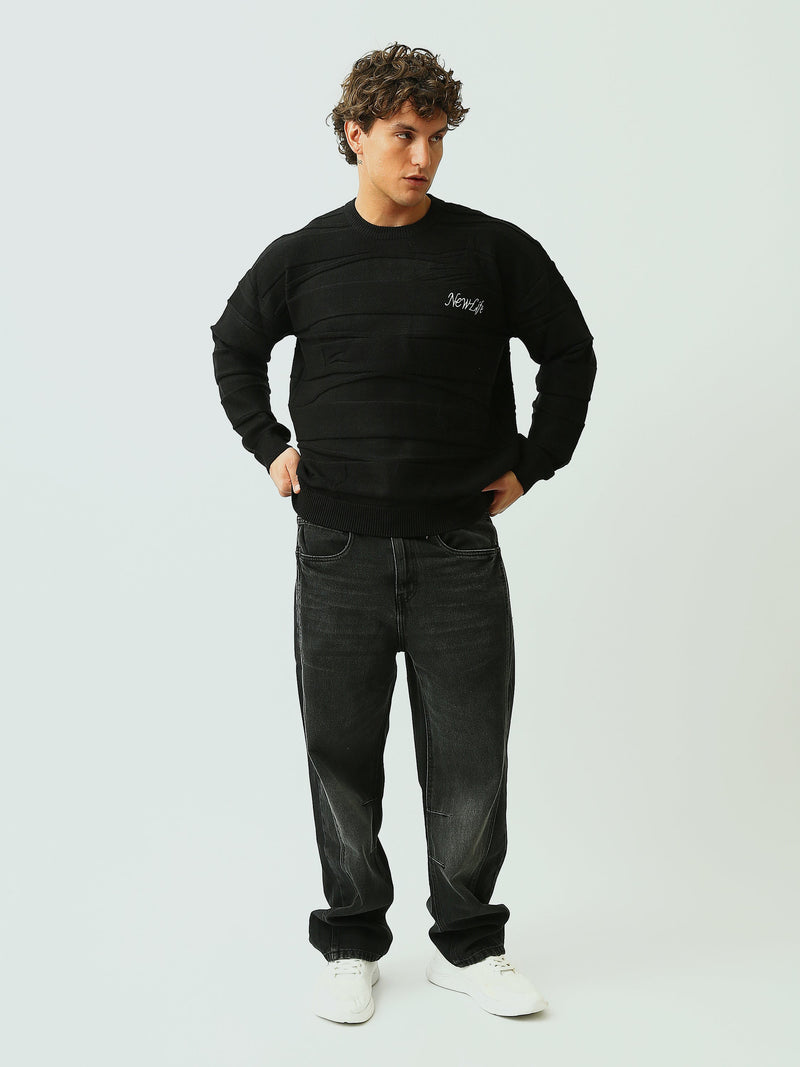 Pull Homme en Maille Texturée à Rayures en Relief et Col Rond - PUL26WPPR27907TM1