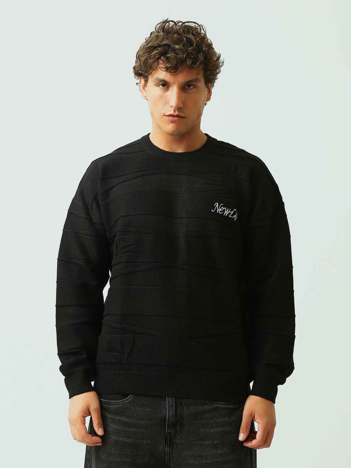 Pull Homme en Maille Texturée à Rayures en Relief et Col Rond - PUL26WPPR27907TM1