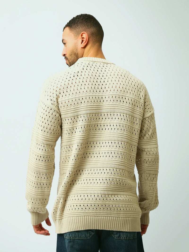 Pull Homme en Maille Ajourée à Col Rond – Style Casual Chic - PUL26WPPR27952TM1
