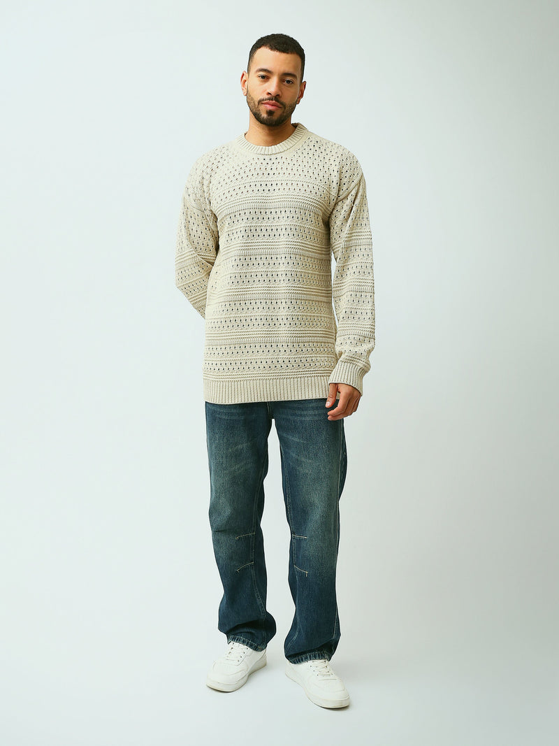 Pull Homme en Maille Ajourée à Col Rond – Style Casual Chic - PUL26WPPR27952TM1