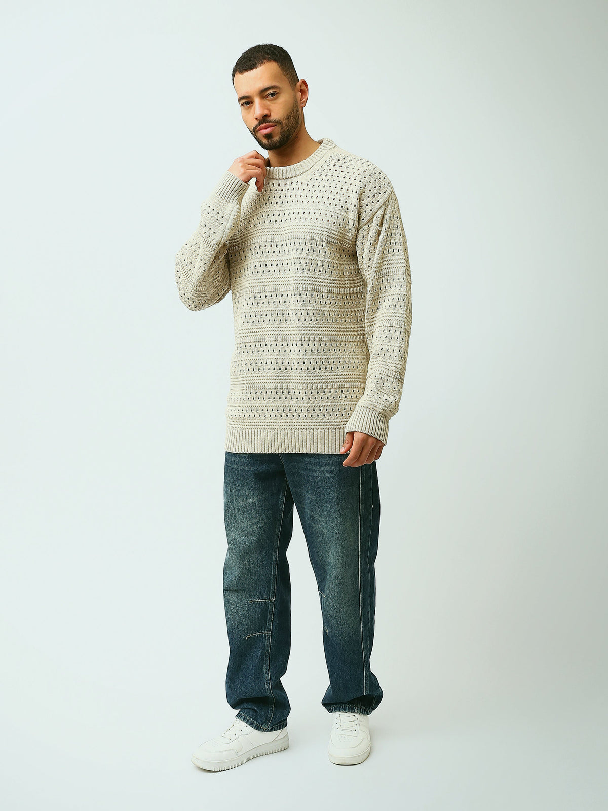 Pull Homme en Maille Ajourée à Col Rond – Style Casual Chic - PUL26WPPR27952TM1