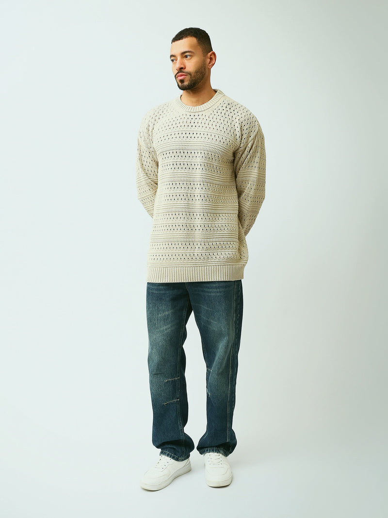Pull Homme en Maille Ajourée à Col Rond – Style Casual Chic - PUL26WPPR27952TM1