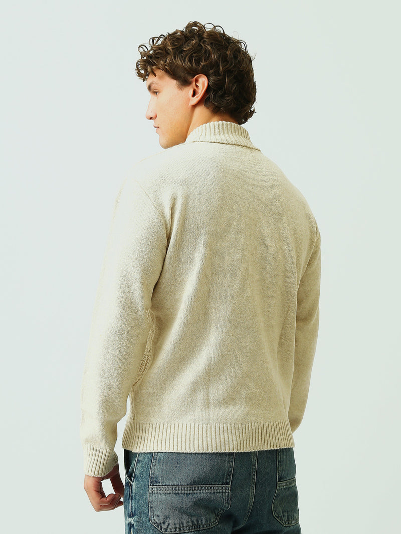 Pull Homme en Maille à Motifs Géométriques et Col Châle - PUL26WPPW27924TM1