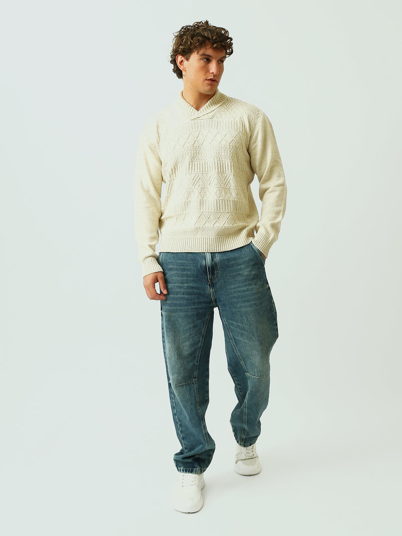 Pull Homme en Maille à Motifs Géométriques et Col Châle - PUL26WPPW27924TM1
