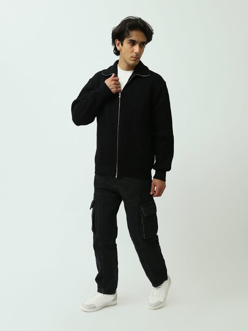 Gilet Homme Zippé en Maille Côtelée à Col Montant - PUL26WPPZ27877TM1