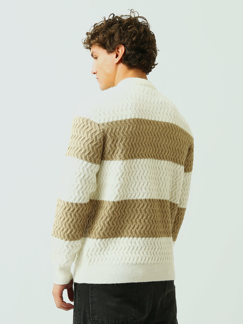 Pull Homme en Maille Texturée à Rayures et Motif Chevron - PUL26WPSR27872TM1