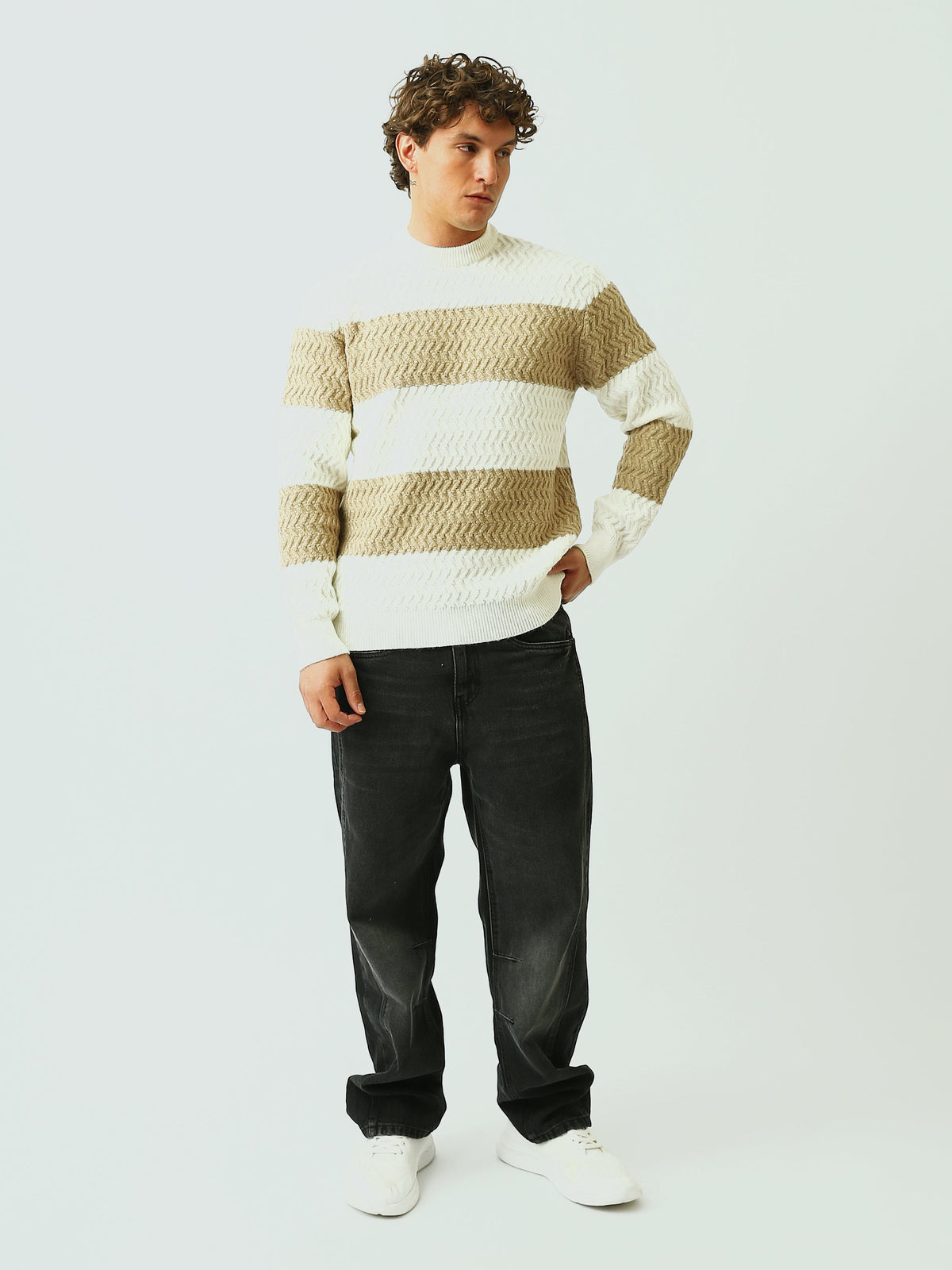 Pull Homme en Maille Texturée à Rayures et Motif Chevron - PUL26WPSR27872TM1