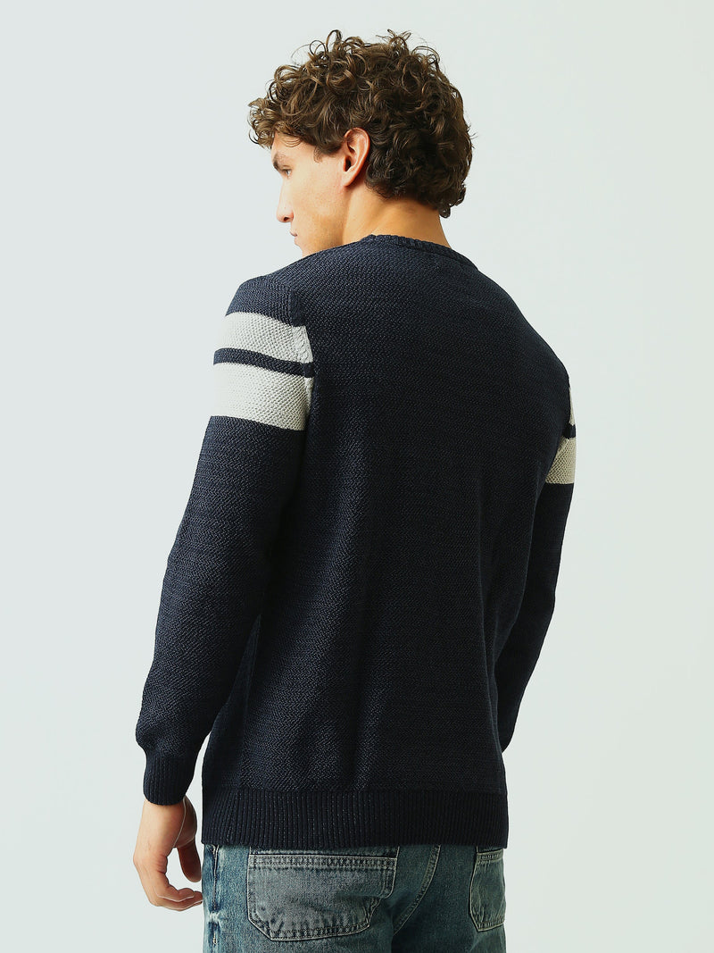 Pull Homme en Maille Texturée à Rayures et Col Rond - PUL26WPSR27888TM1