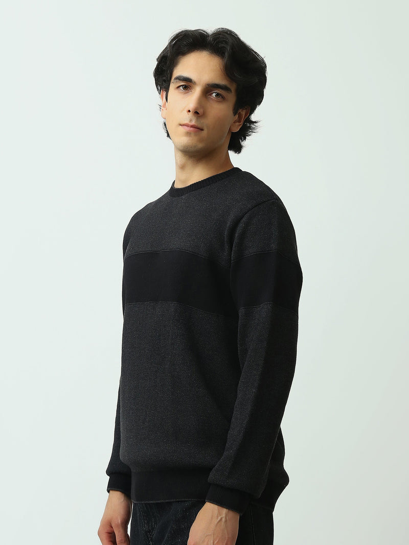 Pull Homme en Maille Texturée à Bandes Horizontales et Col Rond - PUL26WPSR27889TM1