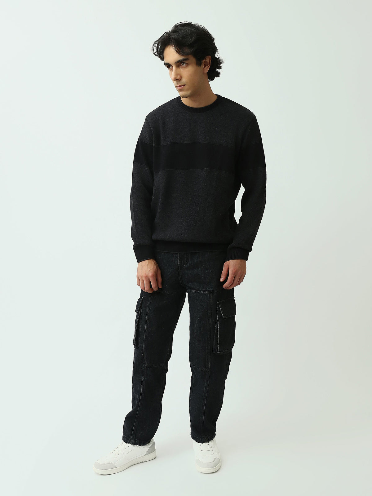 Pull Homme en Maille Texturée à Bandes Horizontales et Col Rond - PUL26WPSR27889TM1