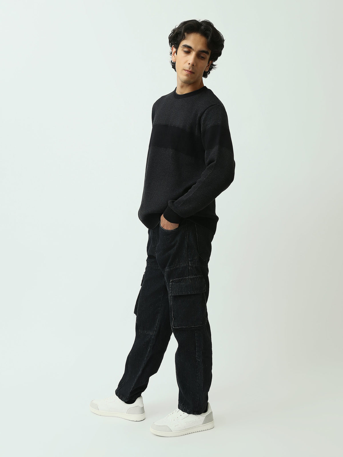 Pull Homme en Maille Texturée à Bandes Horizontales et Col Rond - PUL26WPSR27889TM1