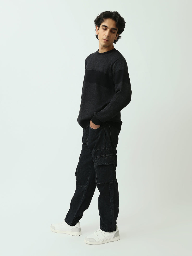 Pull Homme en Maille Texturée à Bandes Horizontales et Col Rond - PUL26WPSR27889TM1