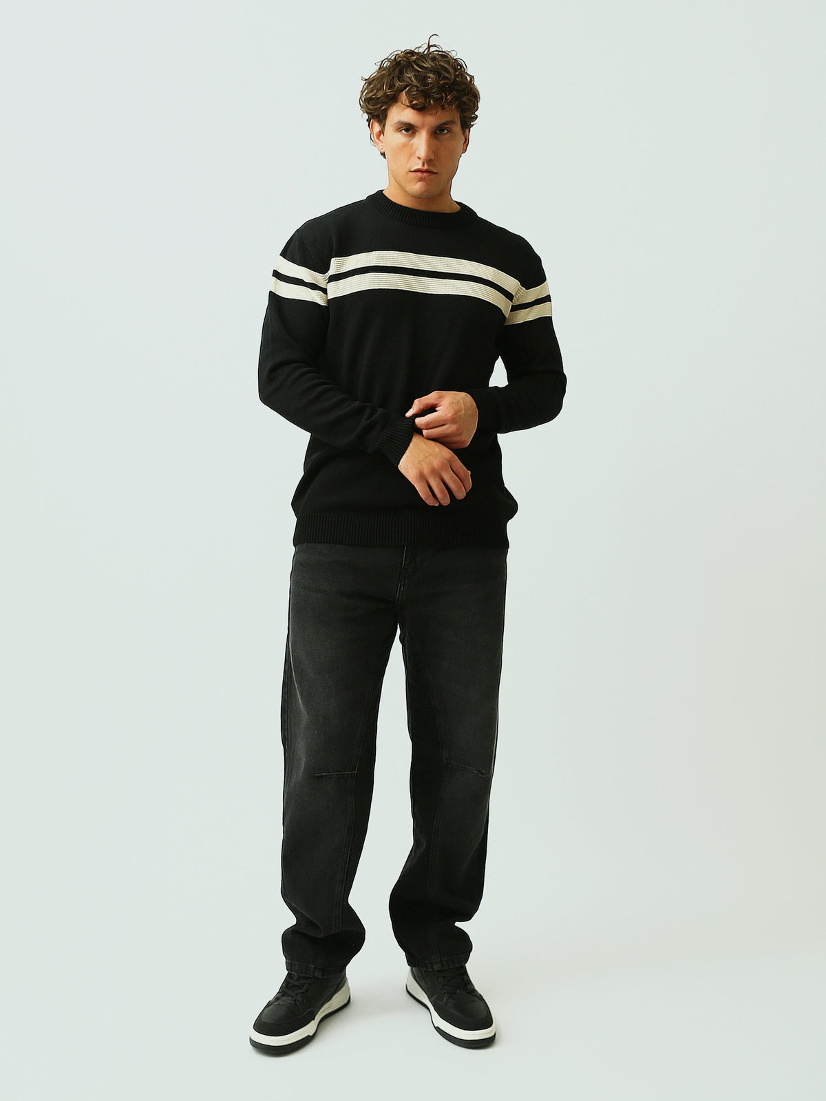 Pull Homme en Maille à Rayures Horizontales et Col Rond - PUL26WPSR27919TM1