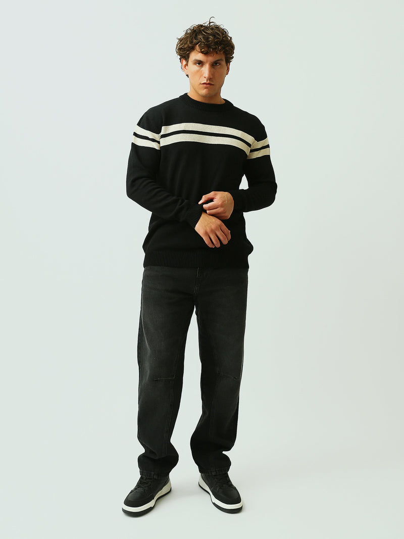 Pull Homme en Maille à Rayures Horizontales et Col Rond - PUL26WPSR27919TM1