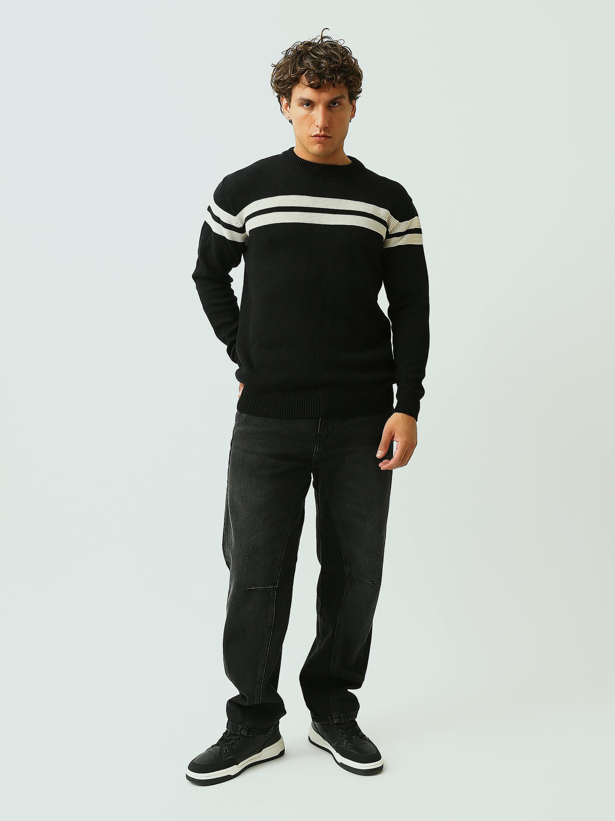 Pull Homme en Maille à Rayures Horizontales et Col Rond - PUL26WPSR27919TM1