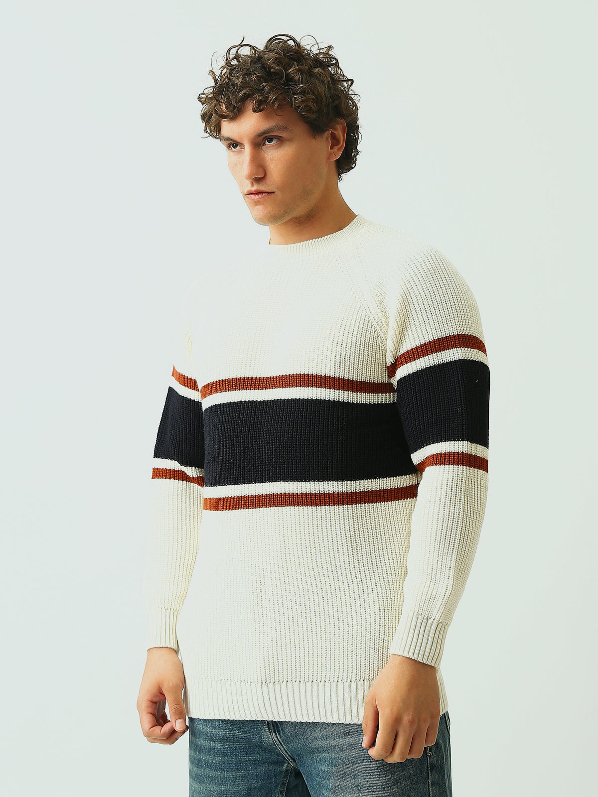 Pull Homme en Maille Côtelée à Rayures et Col Rond - PUL26WPSR27925TM1
