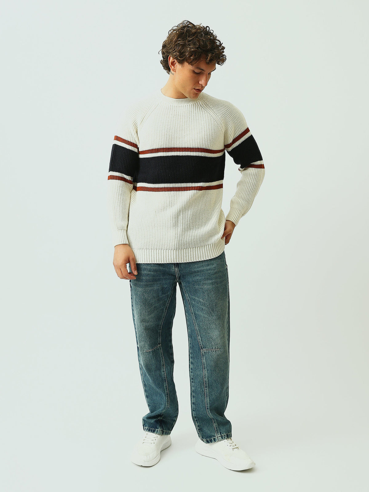 Pull Homme en Maille Côtelée à Rayures et Col Rond - PUL26WPSR27925TM1