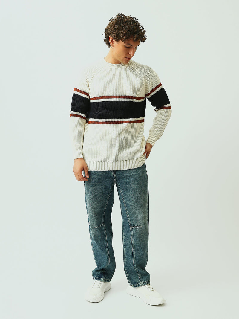 Pull Homme en Maille Côtelée à Rayures et Col Rond - PUL26WPSR27925TM1