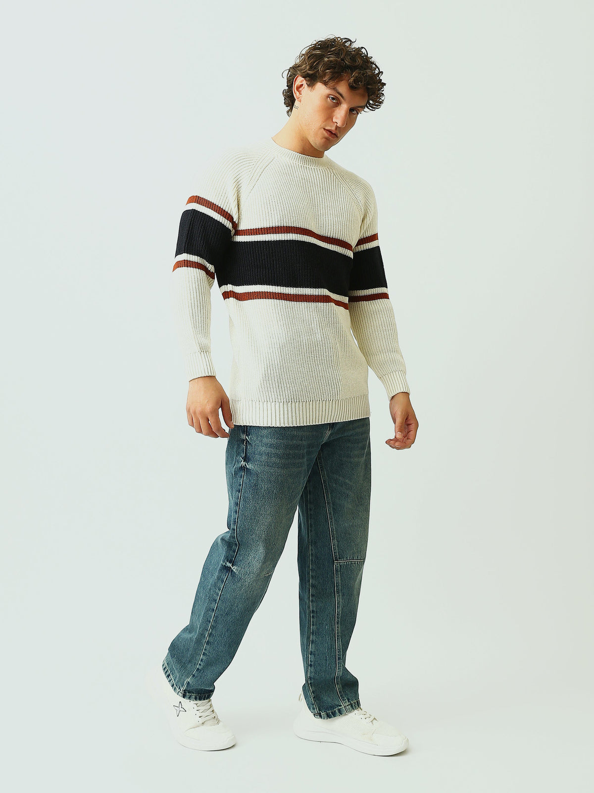 Pull Homme en Maille Côtelée à Rayures et Col Rond - PUL26WPSR27925TM1