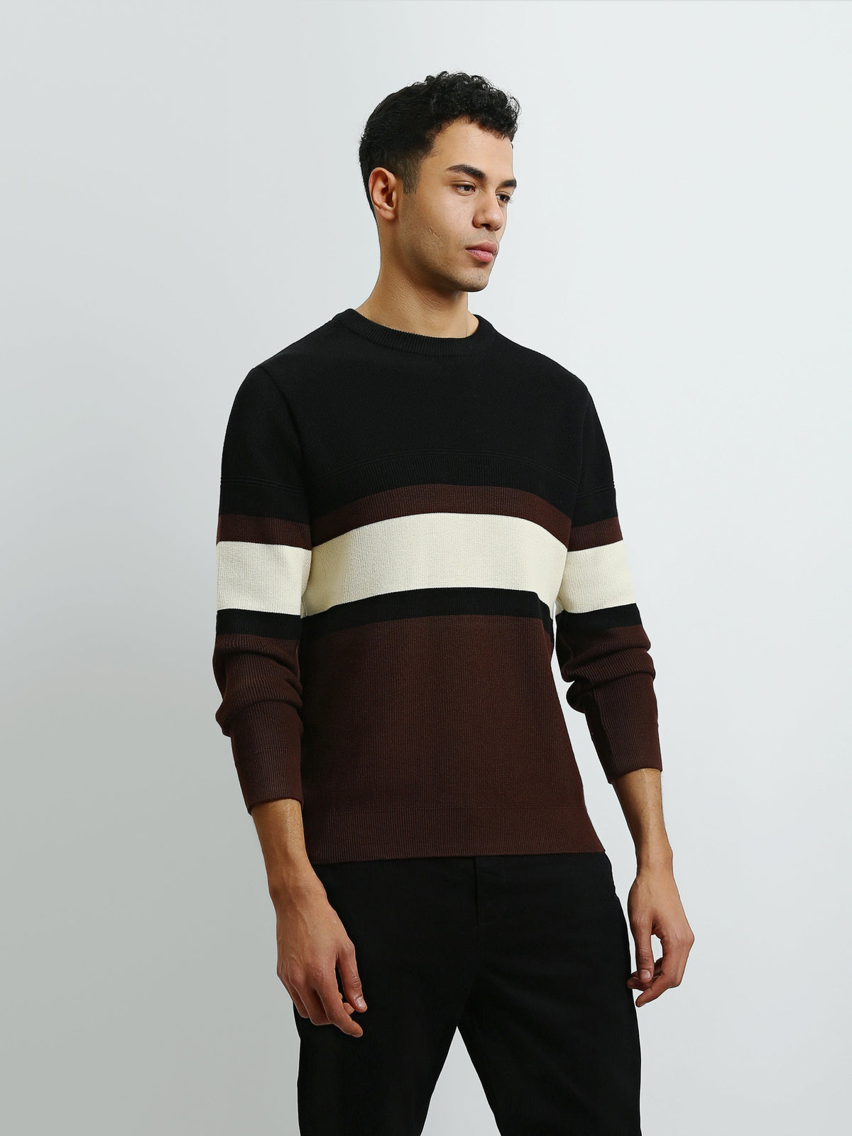 Pull Homme en Maille à Rayures Horizontales et Col Rond - PUL26WPSR27927TM1