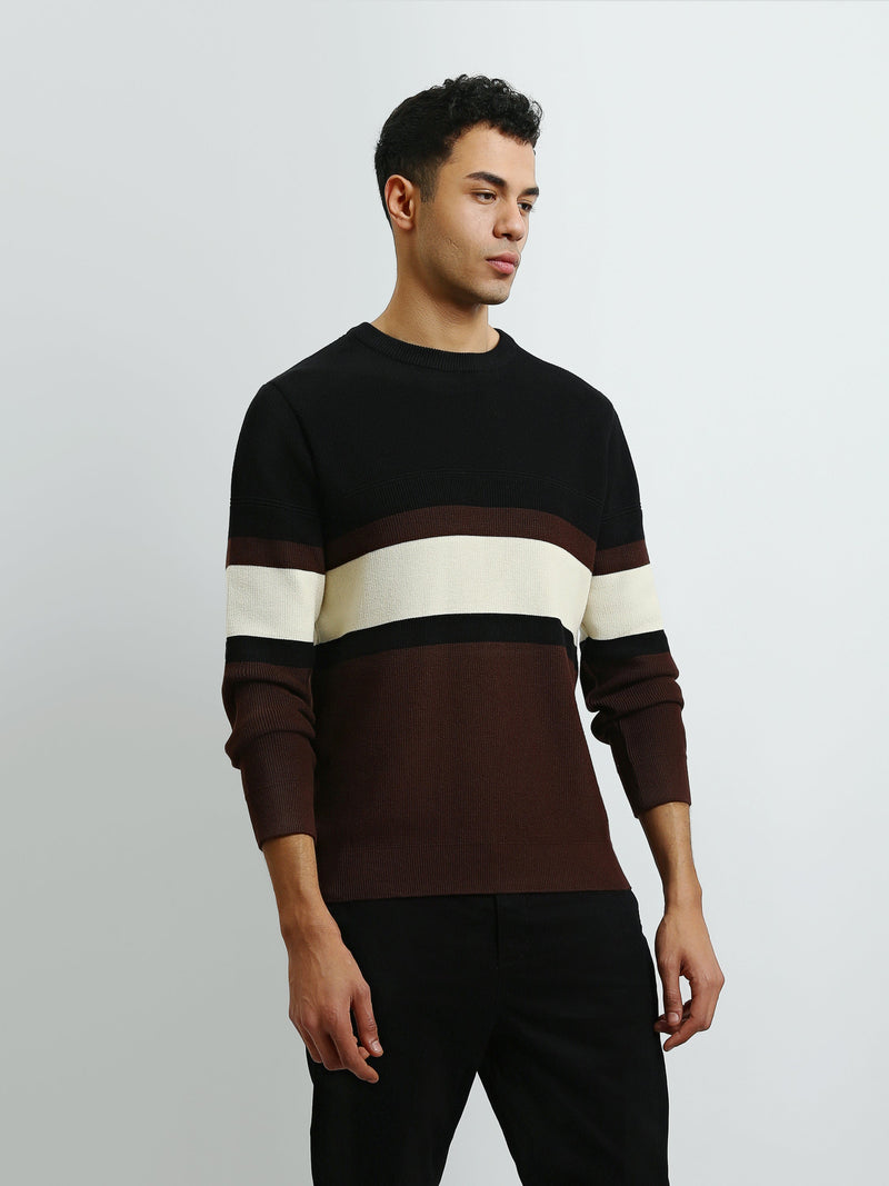 Pull Homme en Maille à Rayures Horizontales et Col Rond - PUL26WPSR27927TM1