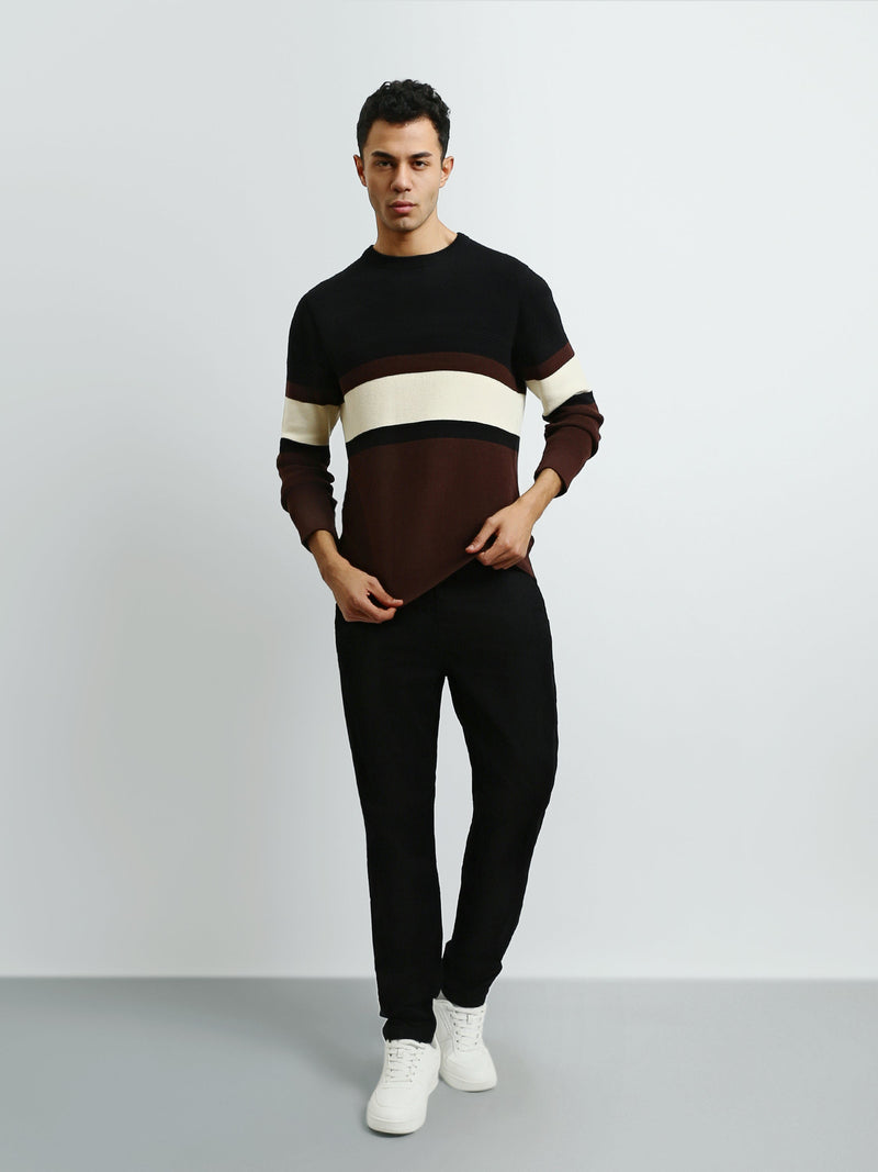 Pull Homme en Maille à Rayures Horizontales et Col Rond - PUL26WPSR27927TM1
