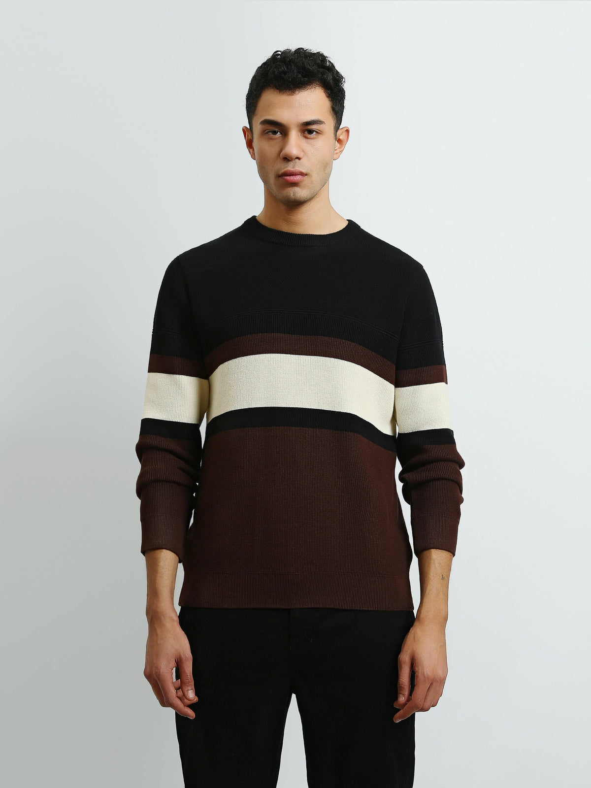 Pull Homme en Maille à Rayures Horizontales et Col Rond - PUL26WPSR27927TM1