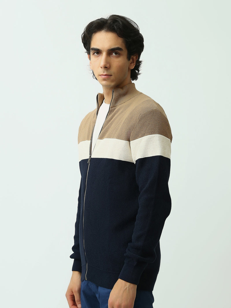 Gilet Homme en Maille Tricolore Zippé à Col Montant – Style Casual - PUL26WPSZ27854TM1