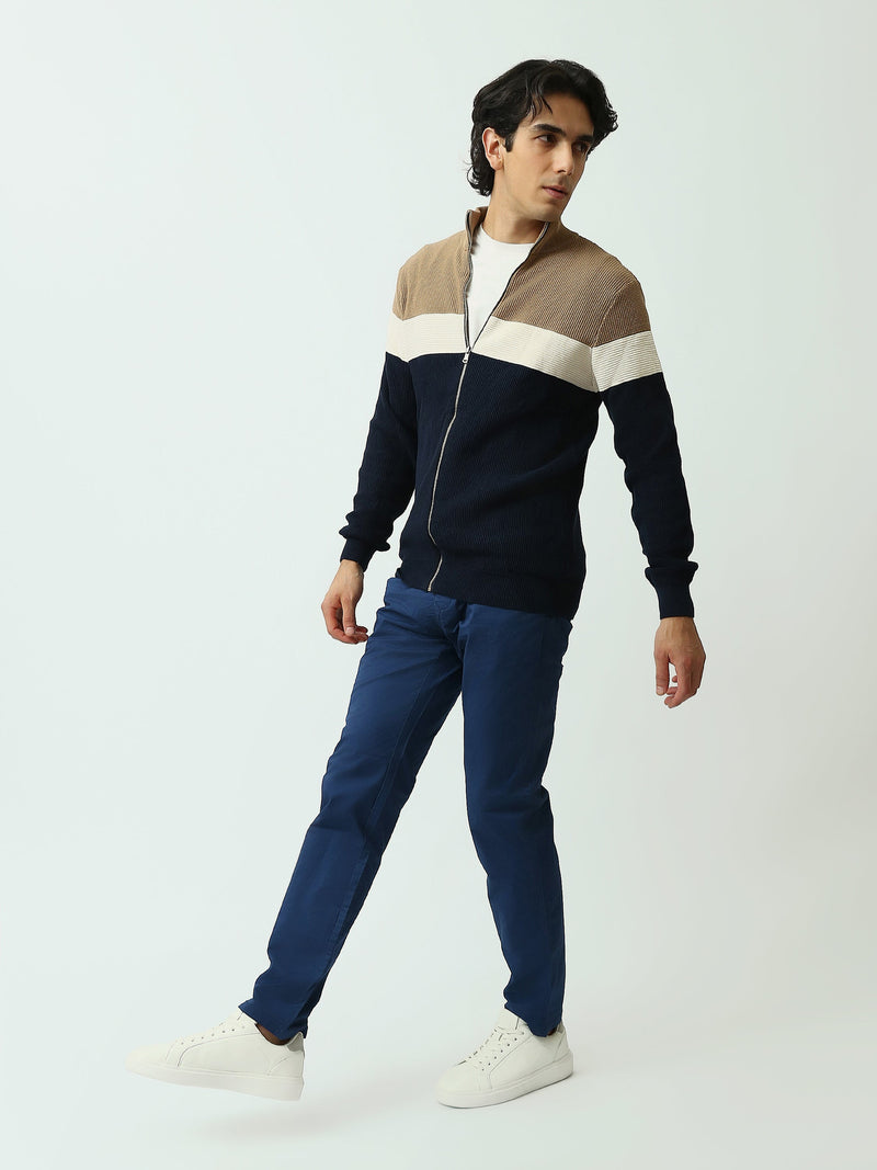 Gilet Homme en Maille Tricolore Zippé à Col Montant – Style Casual - PUL26WPSZ27854TM1