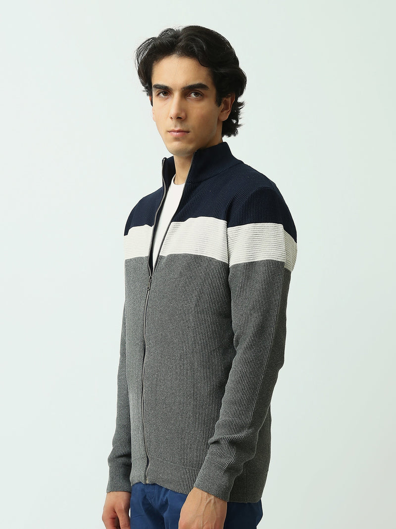 Gilet Homme en Maille Tricolore Zippé à Col Montant – Style Casual - PUL26WPSZ27854TM1