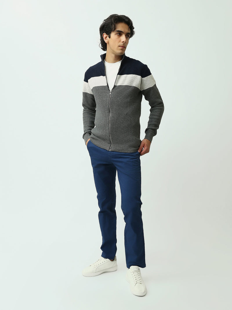 Gilet Homme en Maille Tricolore Zippé à Col Montant – Style Casual - PUL26WPSZ27854TM1