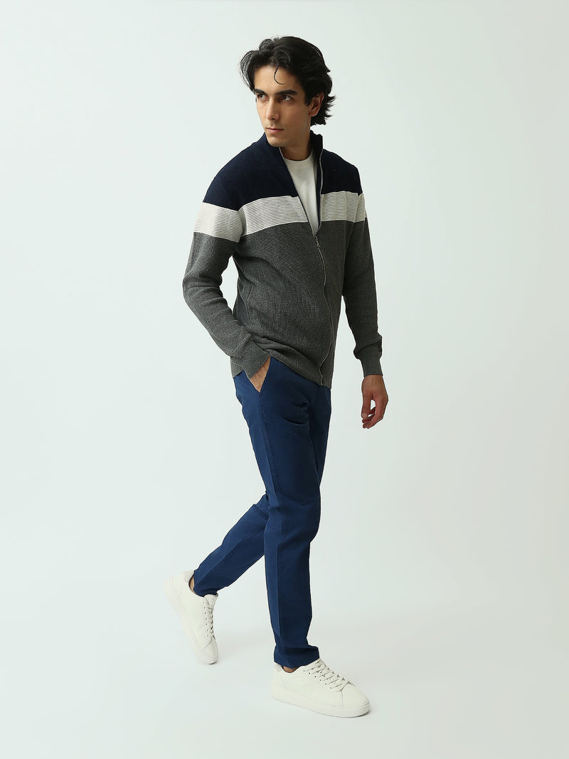Gilet Homme en Maille Tricolore Zippé à Col Montant – Style Casual - PUL26WPSZ27854TM1