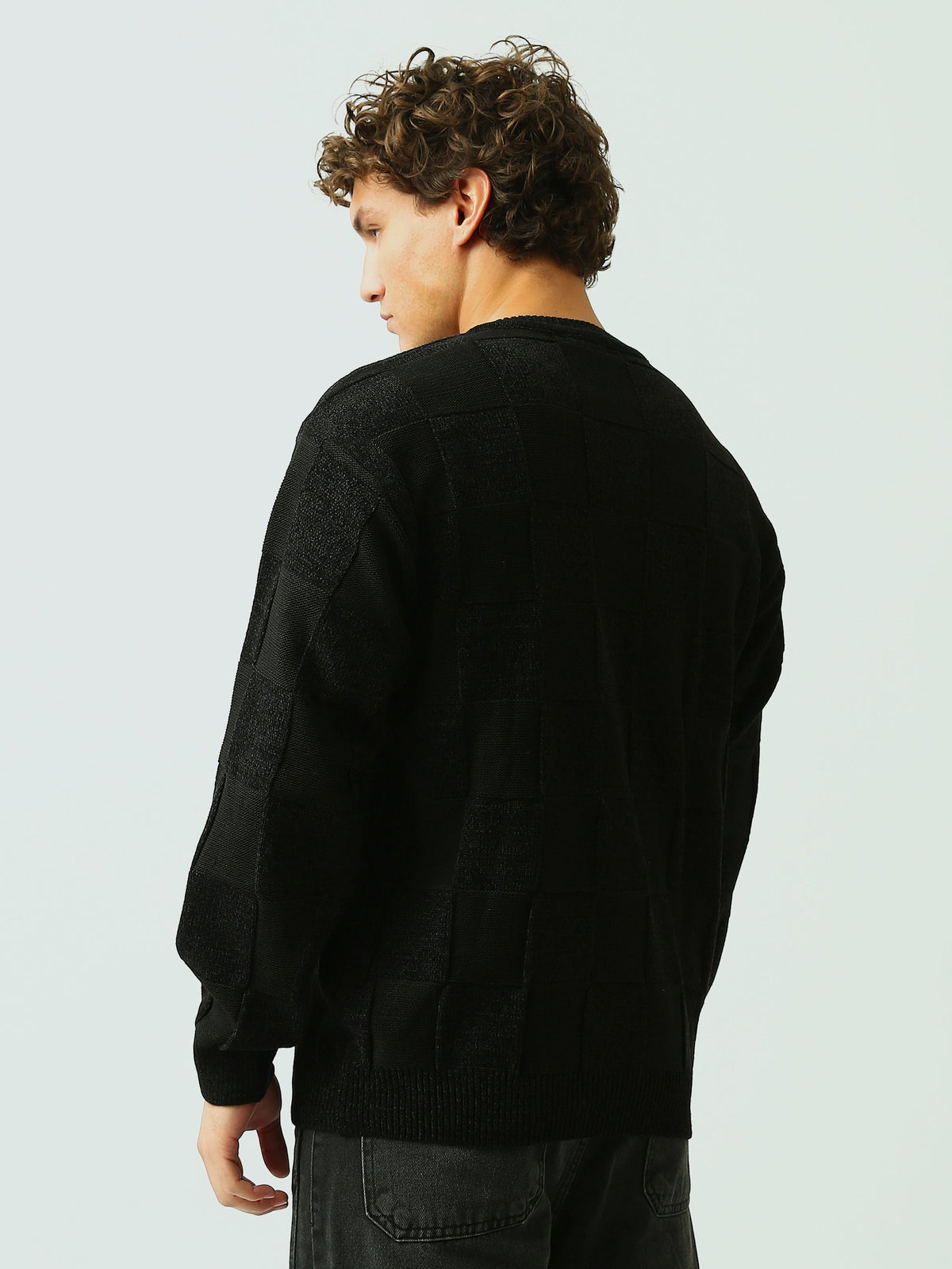 Pull Homme en Maille Texturée à Motif Damier et Col Rond - PUL26WPWR27880TM1