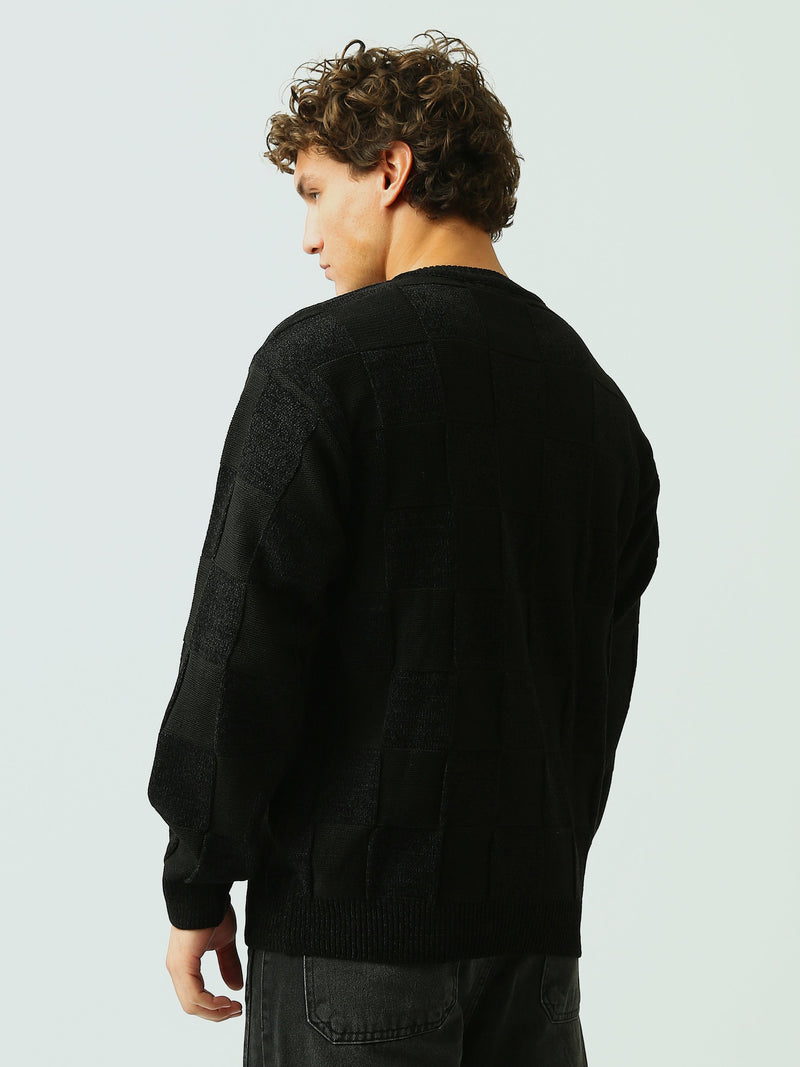 Pull Homme en Maille Texturée à Motif Damier et Col Rond - PUL26WPWR27880TM1