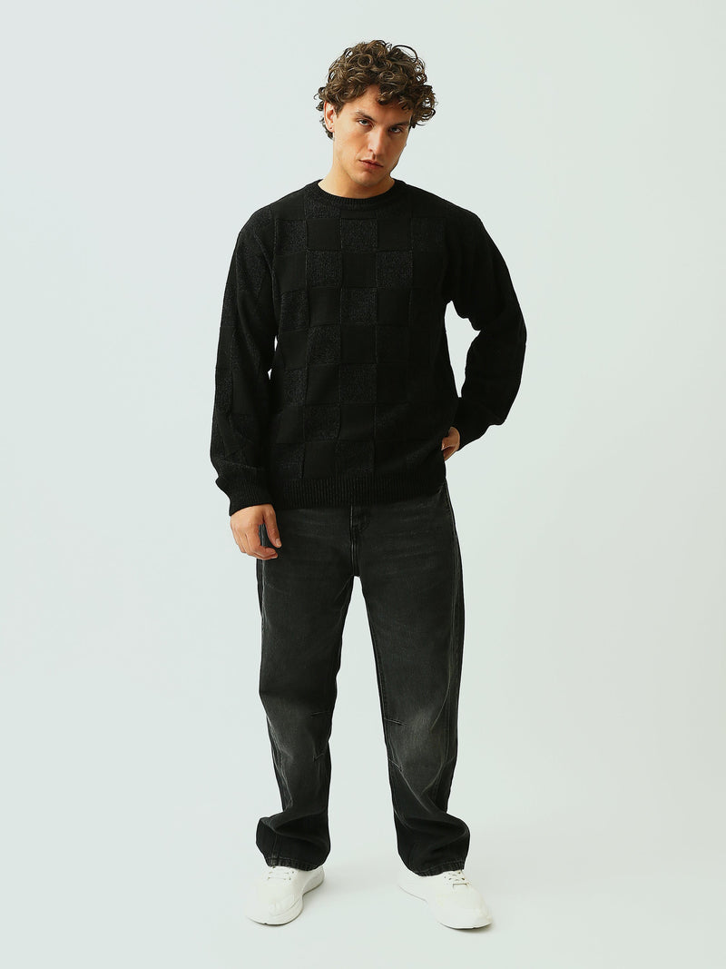 Pull Homme en Maille Texturée à Motif Damier et Col Rond - PUL26WPWR27880TM1