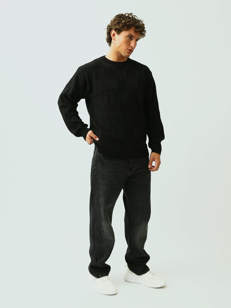 Pull Homme en Maille Texturée à Motif Damier et Col Rond - PUL26WPWR27880TM1
