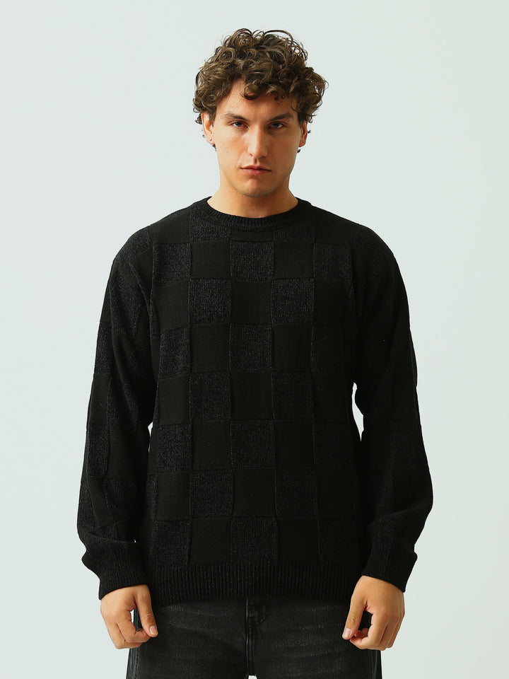 Pull Homme en Maille Texturée à Motif Damier et Col Rond - PUL26WPWR27880TM1