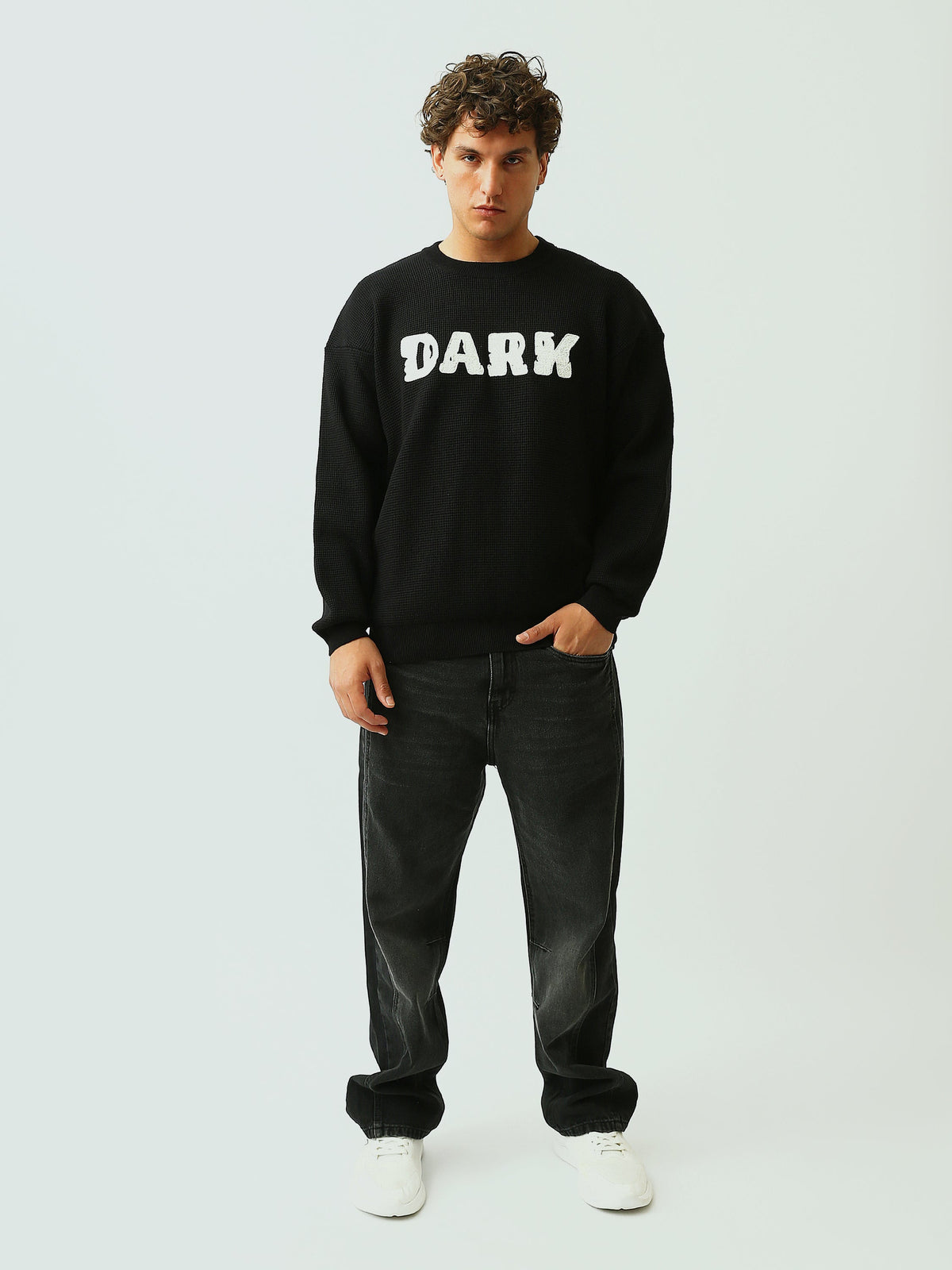 Pull Homme Oversize en Maille Texturée avec Inscription DARK - PUL26WPXR27900TM1