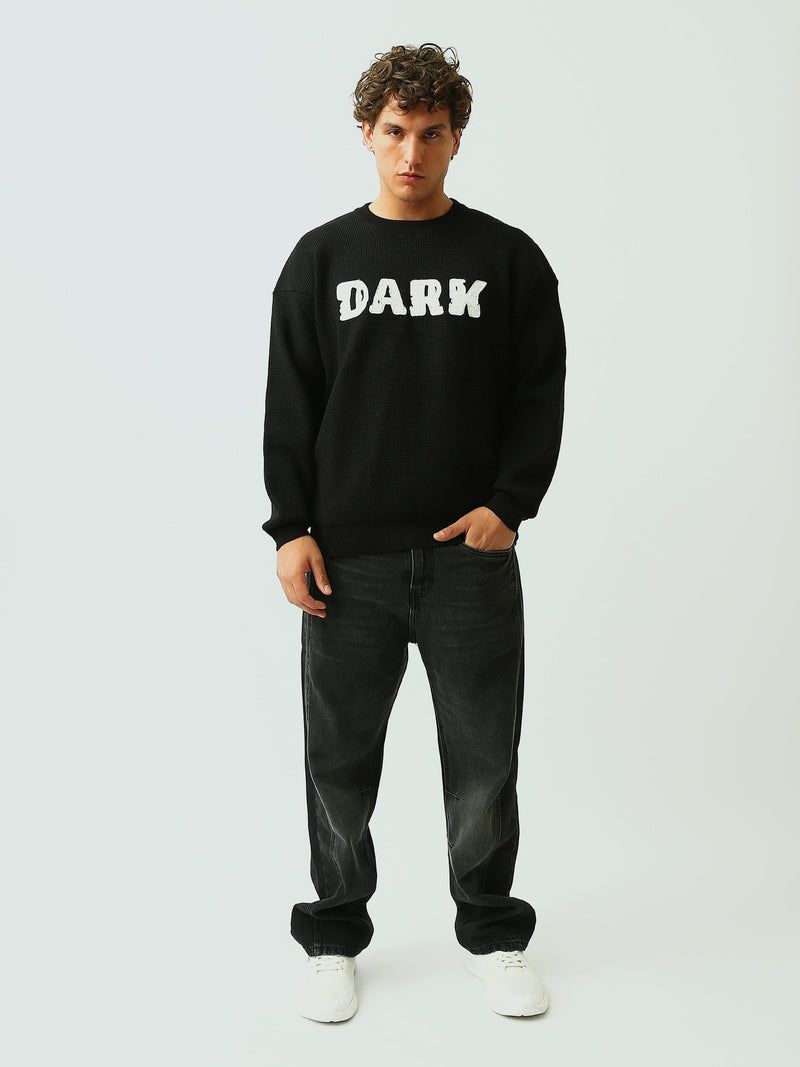 Pull Homme Oversize en Maille Texturée avec Inscription DARK - PUL26WPXR27900TM1