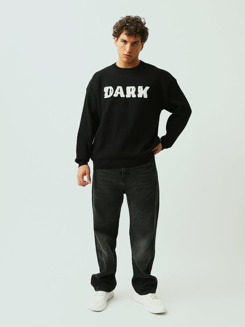 Pull Homme Oversize en Maille Texturée avec Inscription DARK - PUL26WPXR27900TM1