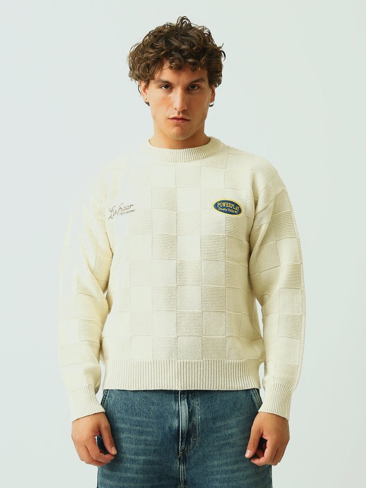 Pull Homme en Maille à Motif Damier et Col Rond - PUL26WPXR27913TM1