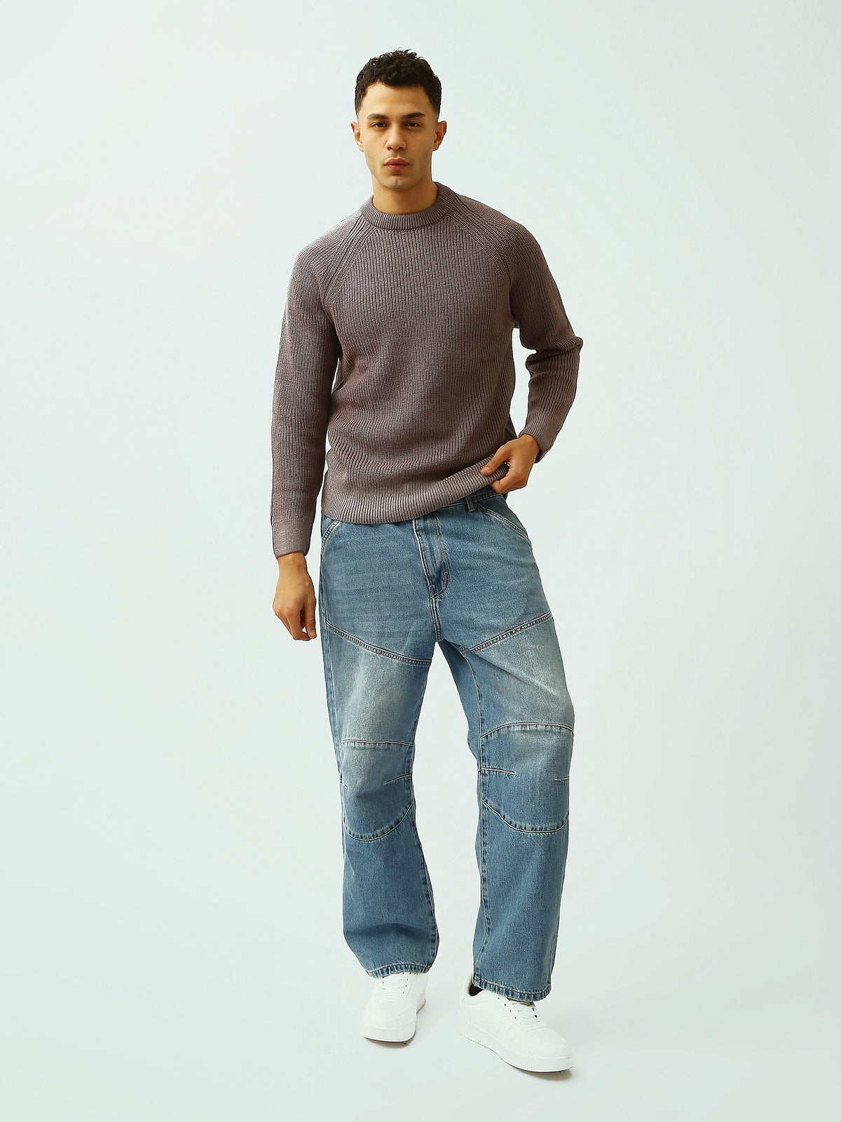Pull Homme en Maille Côtelée à Col Rond – Style Casual Chic - PUL26WPXR27923TM1