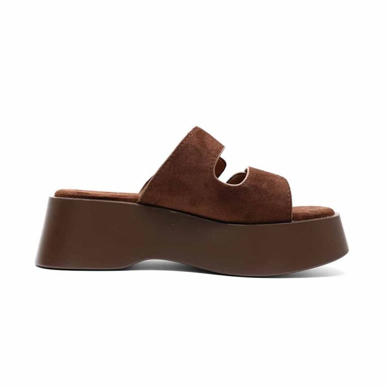 Mules Compensées Femme à Double Bride et Boucles Dorées
