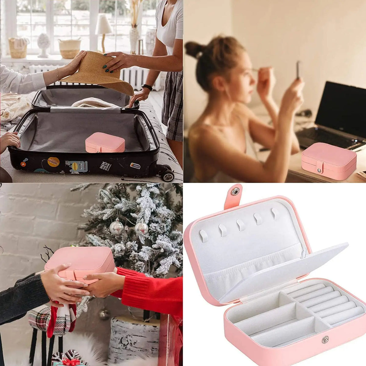 Boîte à Bijoux Portable à Double Niveau avec Compartiments