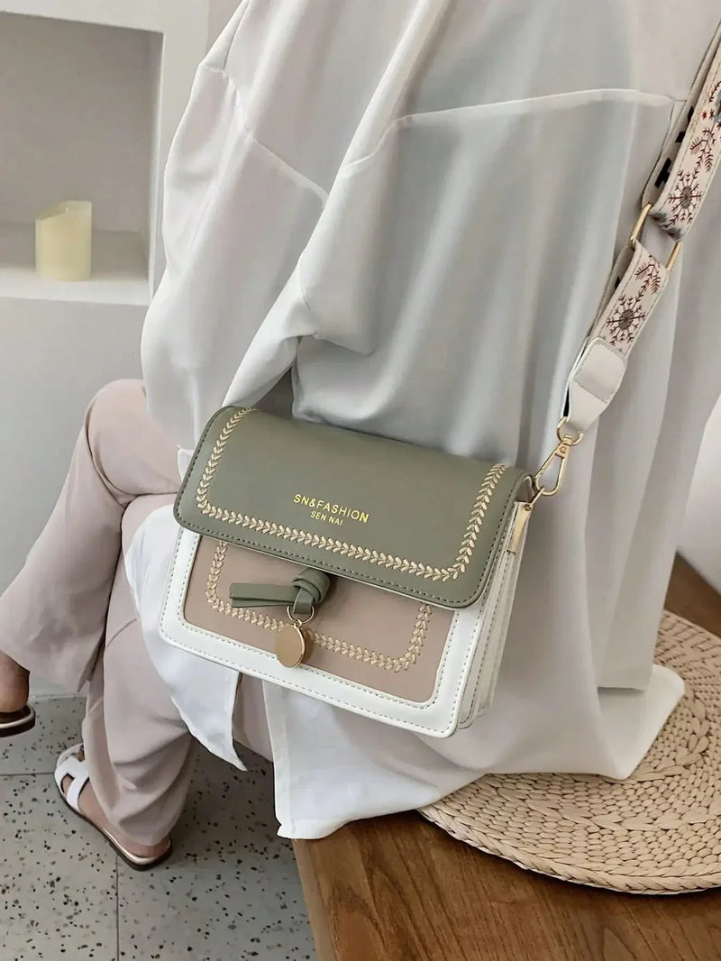 Sac à Main Femme Tendance – Sac Crossbody Petit Carré, Sac Bandoulière avec Bandoulière Large et Couleur Contrastée