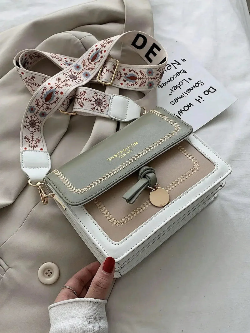 Sac à Main Femme Tendance – Sac Crossbody Petit Carré, Sac Bandoulière avec Bandoulière Large et Couleur Contrastée