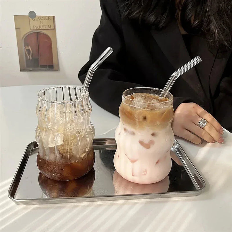 <tc> كوب زجاجي واحد بسعة 530 مل | كوب ماء مخطط مقاوم للحرارة </tc>