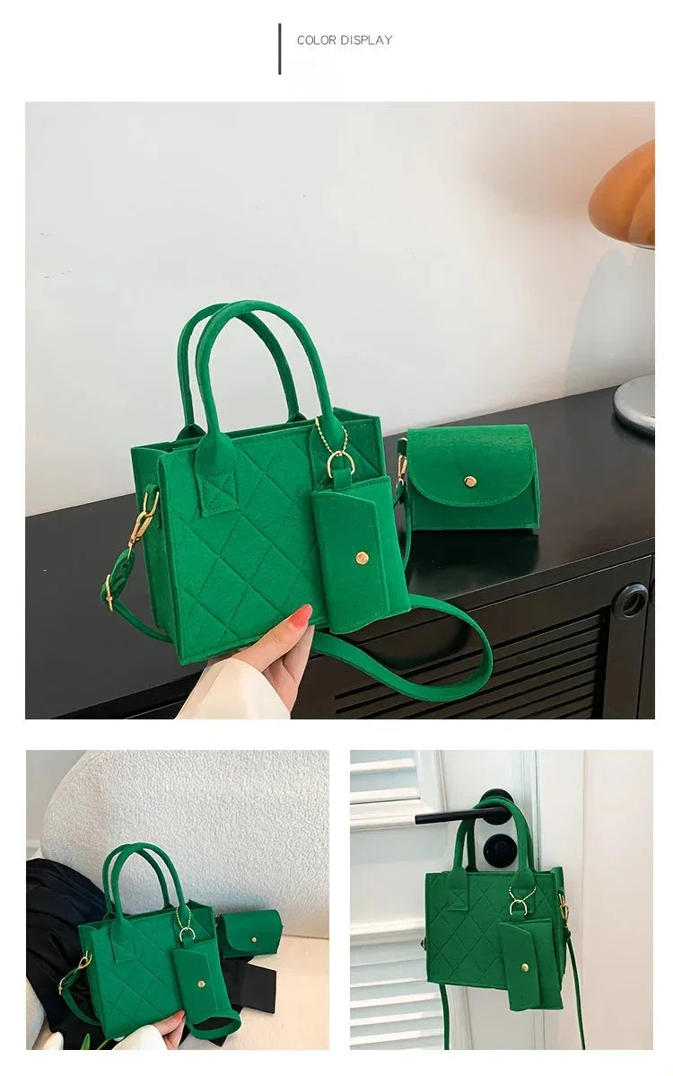 Ensemble 3pcs Sac à Main Femme Embossé – Sac Bandoulière, Pochette et Portefeuille, Sac Carré Unicolore - Justyol