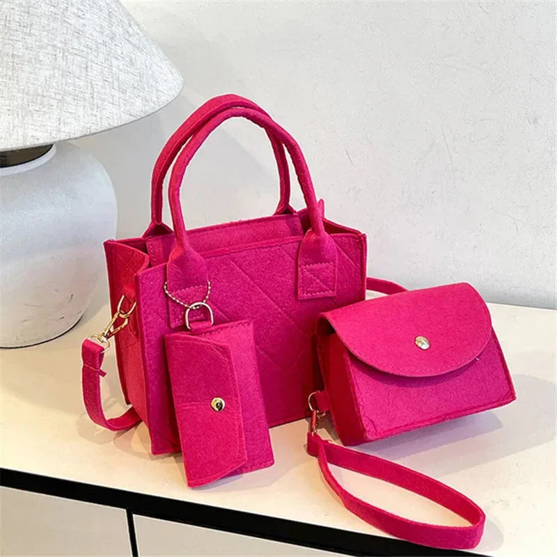 Ensemble 3pcs Sac à Main Femme Embossé – Sac Bandoulière, Pochette et Portefeuille, Sac Carré Unicolore - Justyol