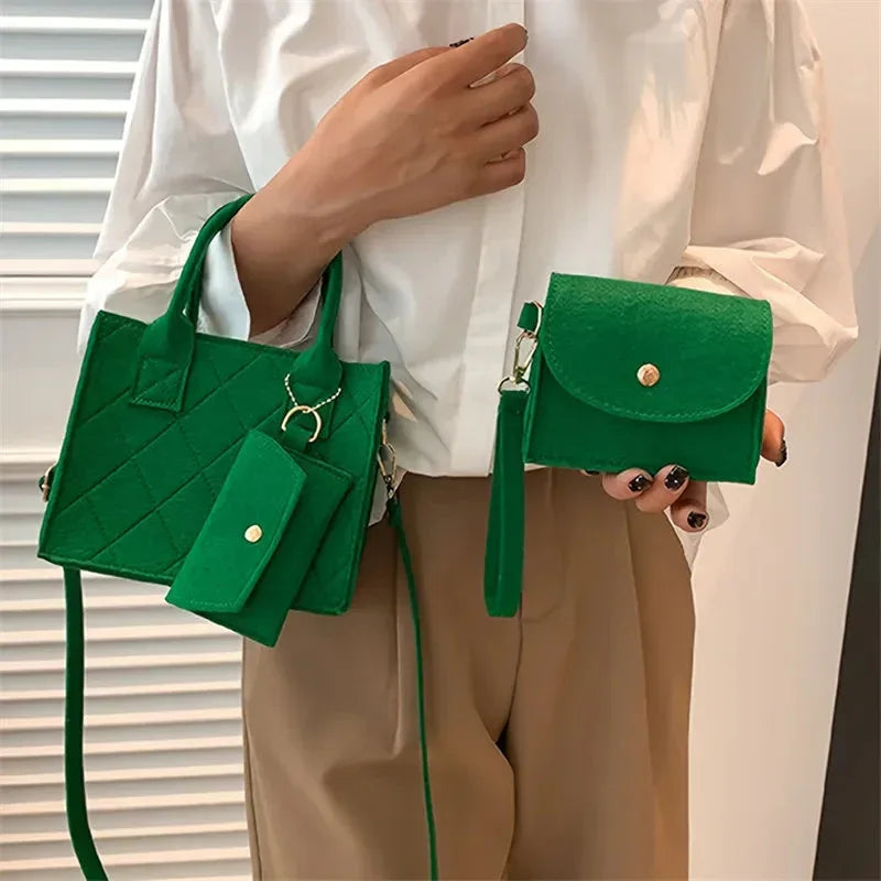 Ensemble 3pcs Sac à Main Femme Embossé – Sac Bandoulière, Pochette et Portefeuille, Sac Carré Unicolore - Justyol
